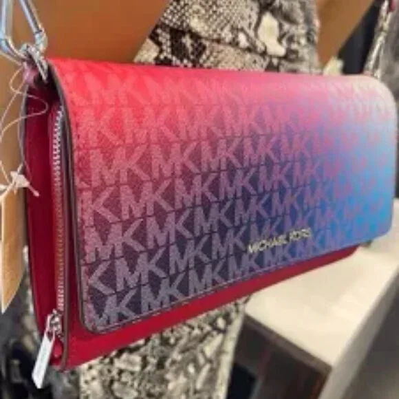 $228 MICHAEL KORS Jet Set Ombré Signature Logo Crossbody Bag Raspberry - Picture 1 of 1